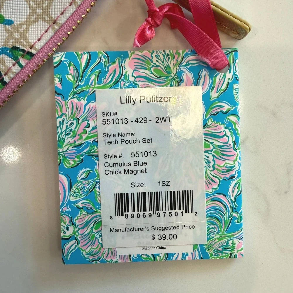 Lilly Pulitzer Tech Pouch Set NWT Cumulus Blue Chick Magnet Retired HTF Preppy